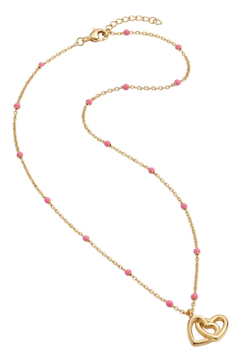 Pink Enamel Interlock Heart Charm Necklace, Alternate, color, GOLD