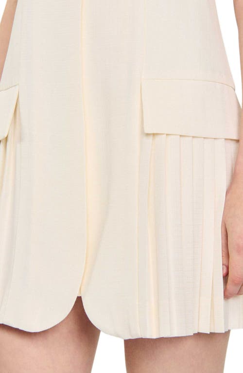 Sandro Short Pleated Suit Dress In Ecru