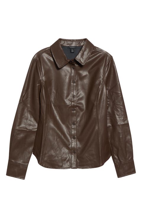 Faux Leather Fitted Shirt