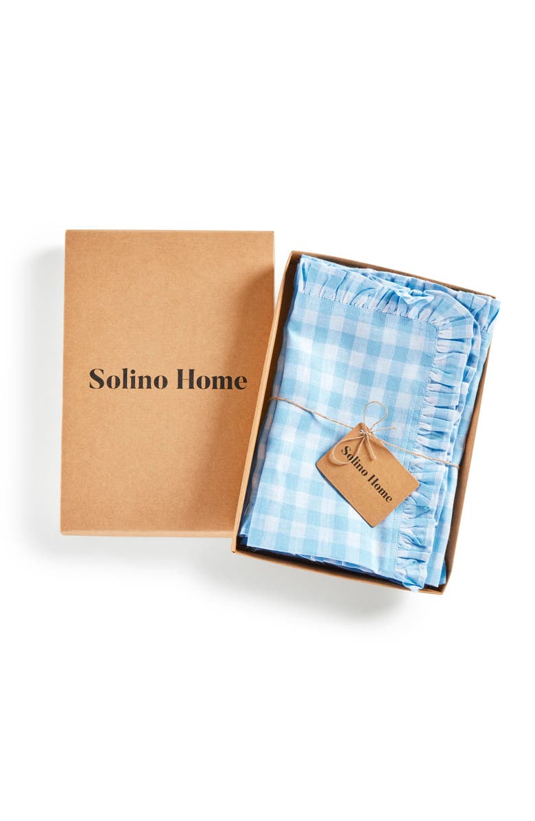 Solino Home Linen Dinner Napkins - Gingham Ruffle, 20" x 20" Inch, Alternate, color, Blue Bell