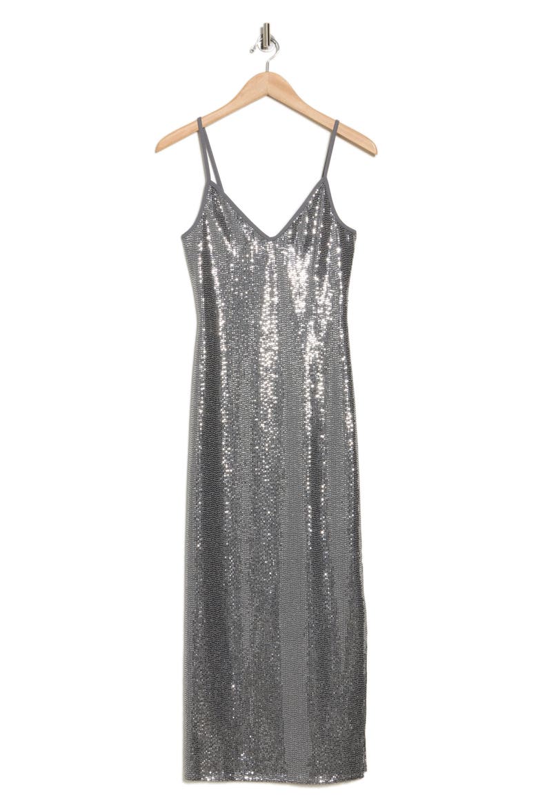 Disco Sequin Midi Dress, Alternate, color, PEWTER