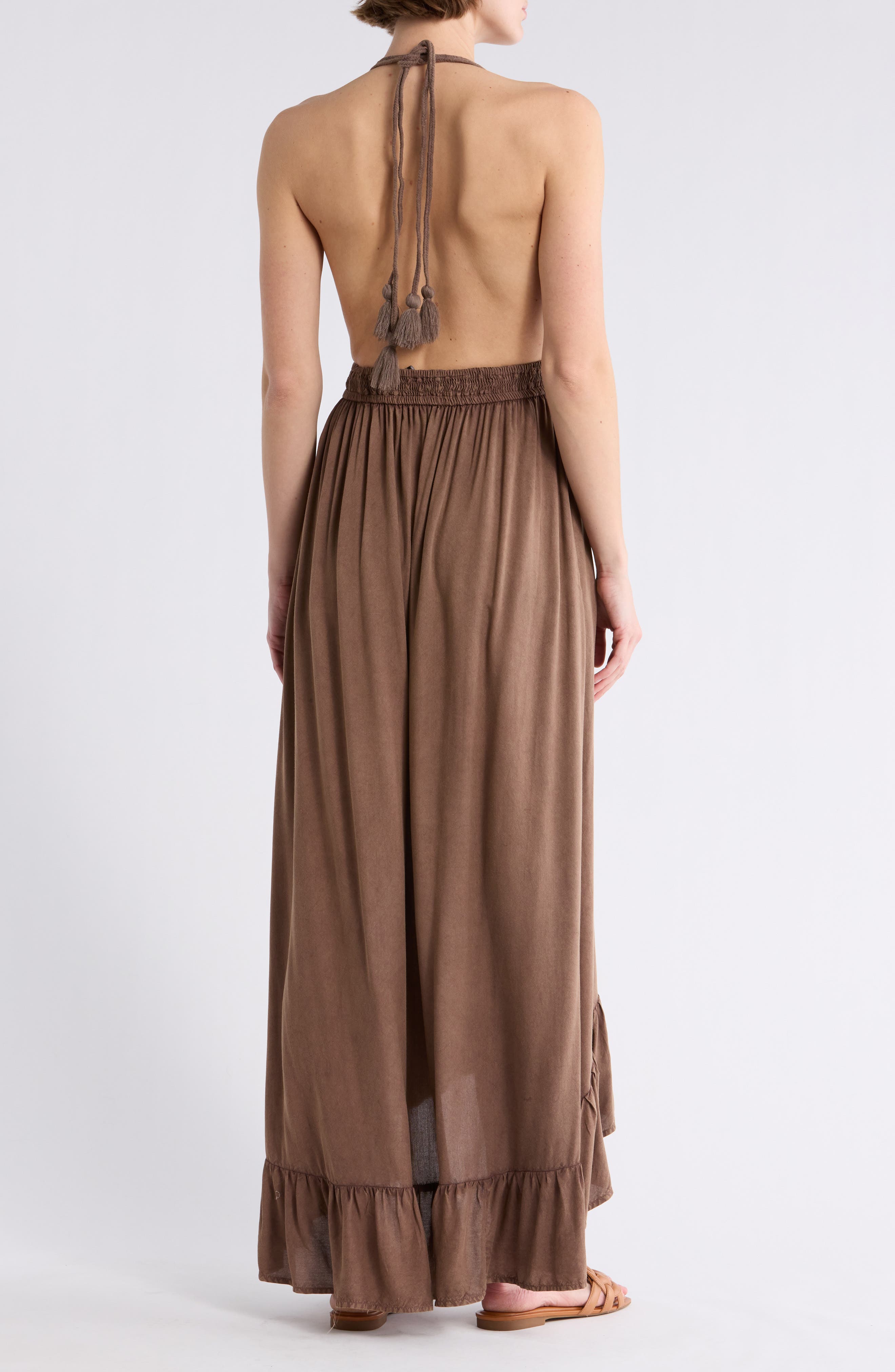 Open Back Plunge Neck Ombre Halter Dress - image 4