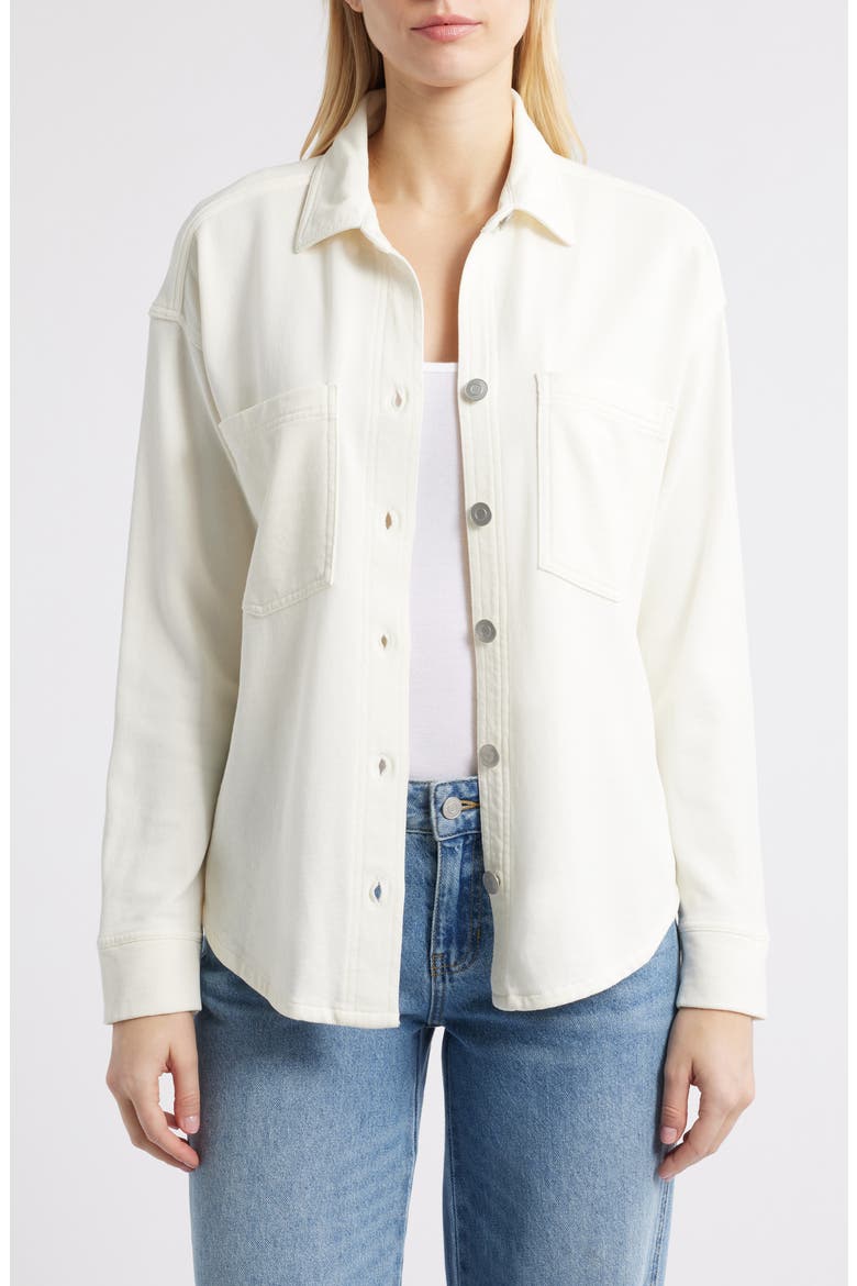 Tiera Cotton French Terry Button-Up Shirt, Main, color, VANILLA CREAM