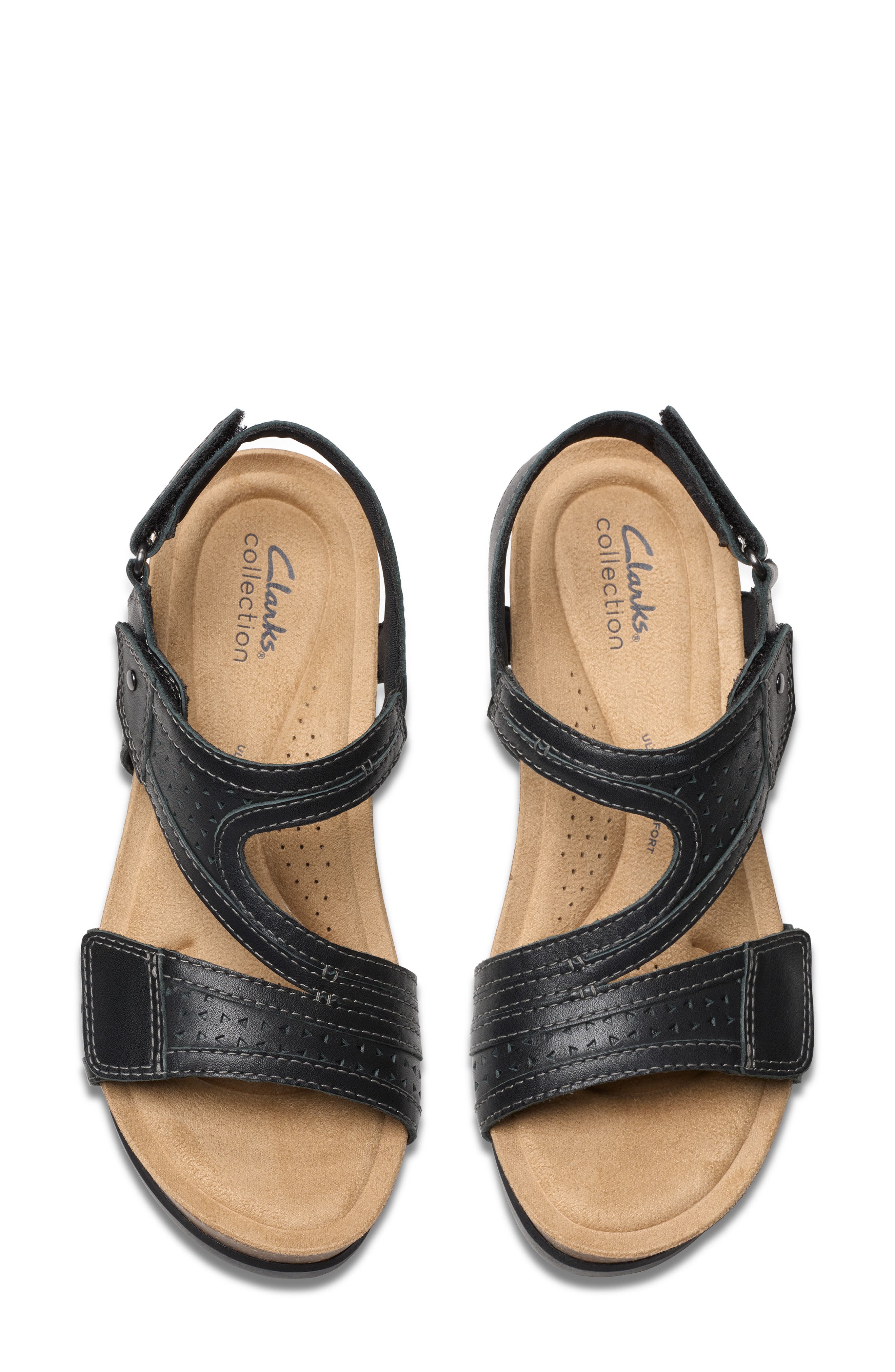 Clarks<sup>®</sup> Calenne Carmen Wedge Sandal, Alternate, color, Black Leather