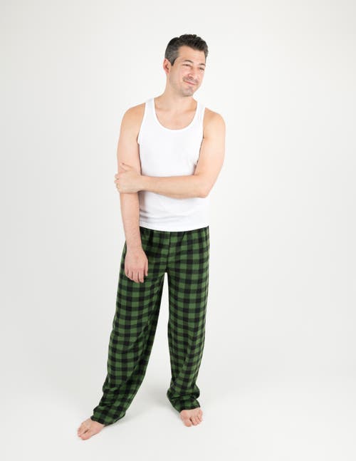 Leveret Men's Fleece Printed Holiday Pajama Pants in Plaid Black & Green 