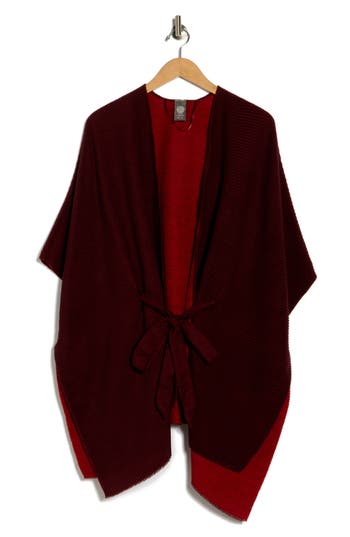 Vince Camuto Reversible Pleated Belted Topper In Burgundy