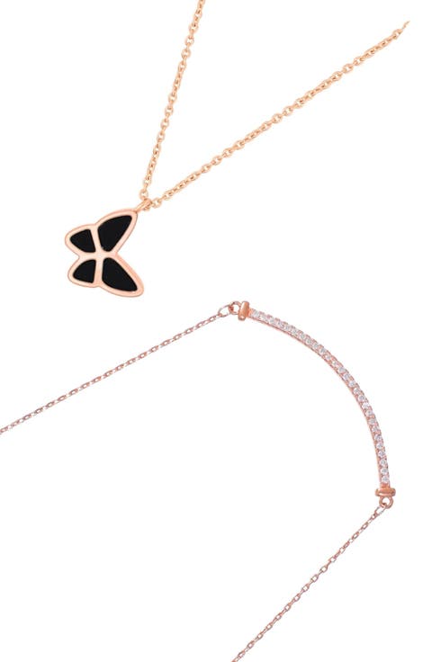 Set of 2 Mother-of-Pearl Butterfly & Curved Bar Pendant Necklaces