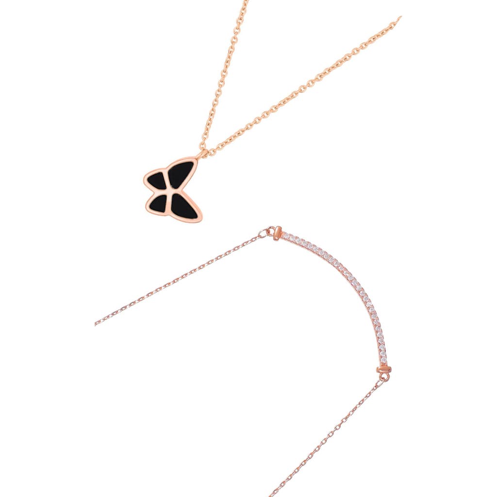 Adornia Set Of 2 Mother-of-pearl Butterfly & Curved Bar Pendant Necklaces In Gold