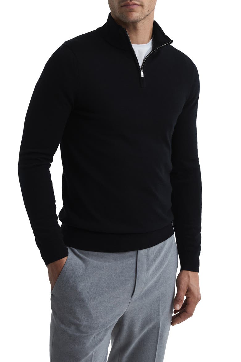 Blackhall Quarter Zip Wool Sweater, Main, color, BLACK