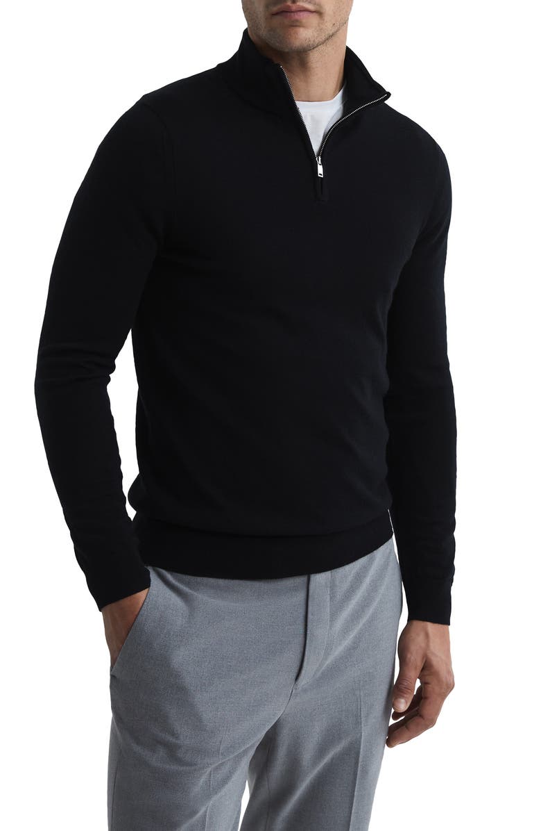 Reiss Blackhall Quarter Zip Wool Sweater, Main, color, Black