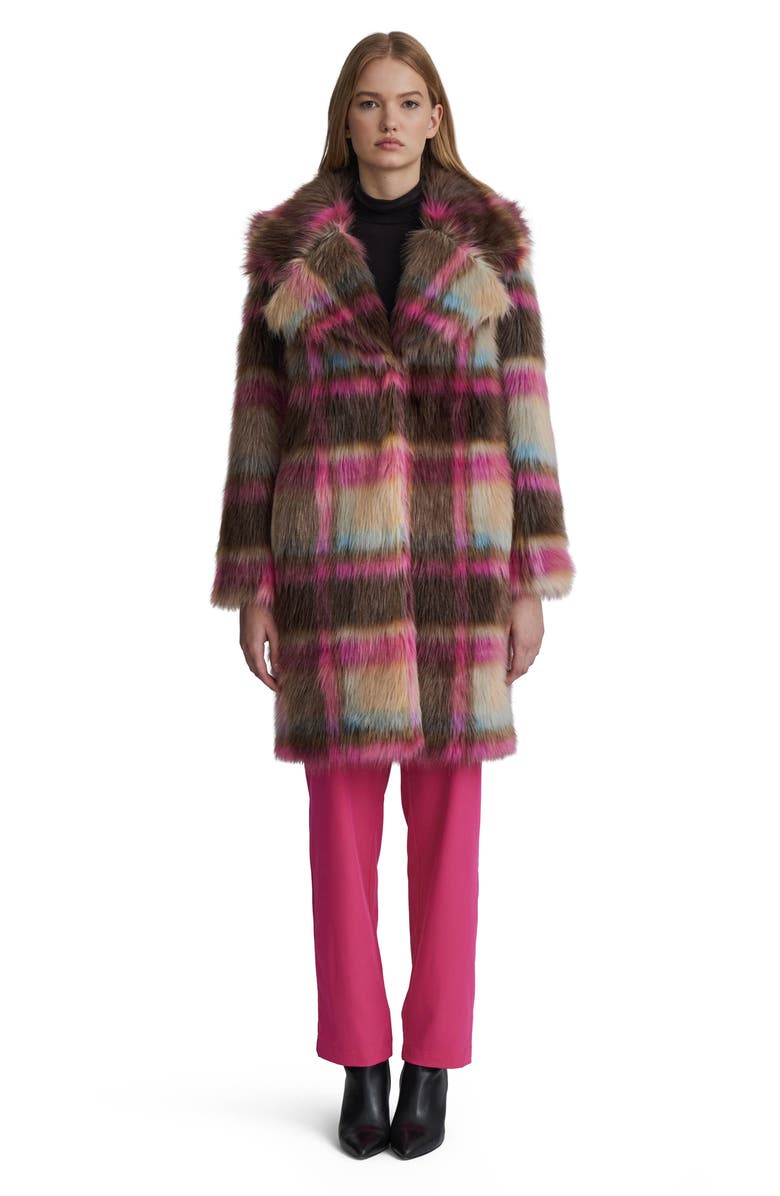 NVLT Plaid Faux Fur Coat, Alternate, color,