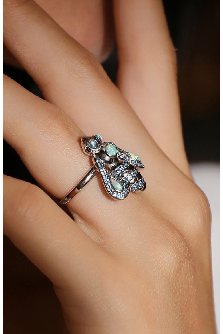 Honey Bee Ring, Alternate, color, Silver & Blue