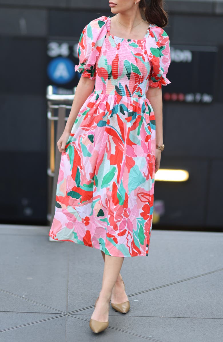 Jessie Zhao New York Marisa Watermelon Smocked Midi Dress, Alternate, color, Red