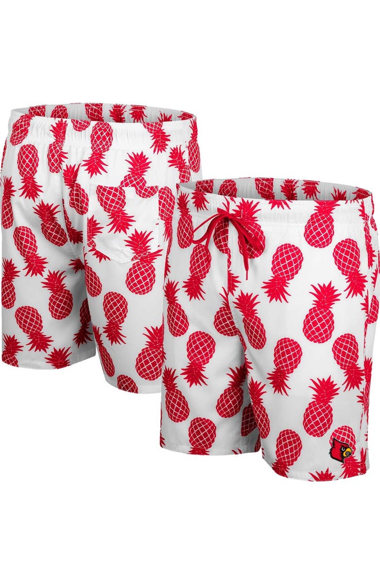 COLOSSEUM Men's Colosseum White Louisville Cardinals Pineapples Swim Shorts, Main, color, White