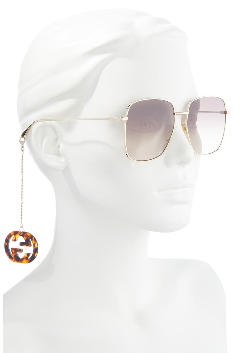 59mm Square Sunglasses, Alternate, color, GOLD