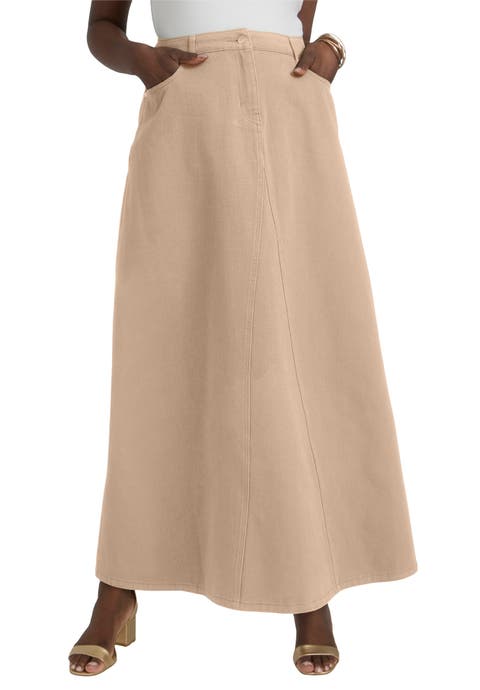 Denim Inset Maxi Skirt (Plus Available)