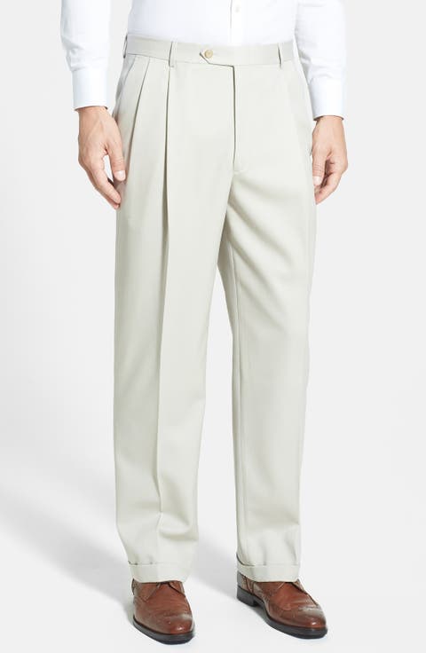 Pleated Classic Fit Wool Gabardine Dress Pants