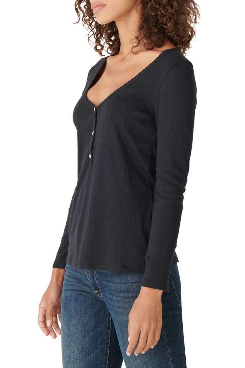 Pointelle Henley Shirt, Alternate, color, LUCKY BLACK