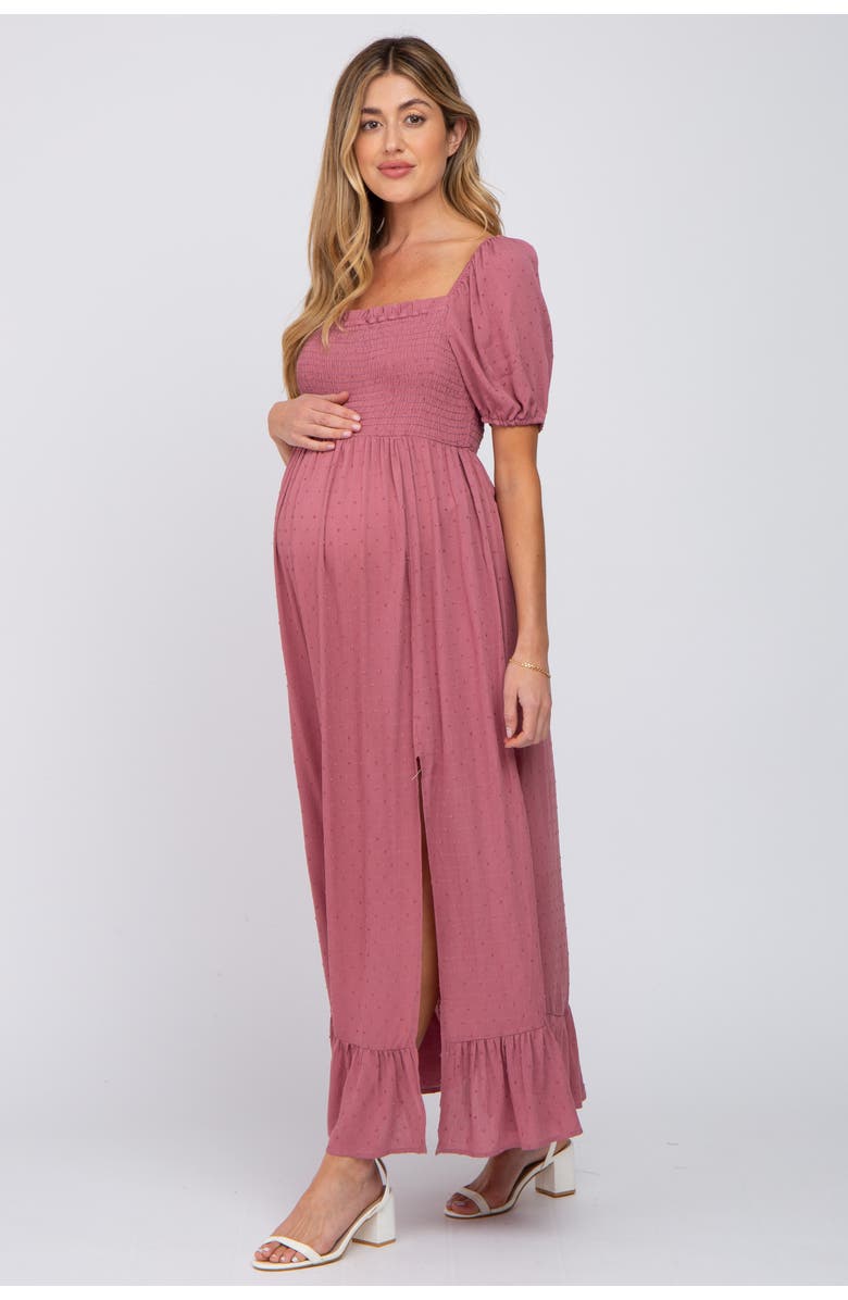 PinkBlush Swiss Dot Square Neck Smocked Maxi Dress, Alternate, color, Mauve