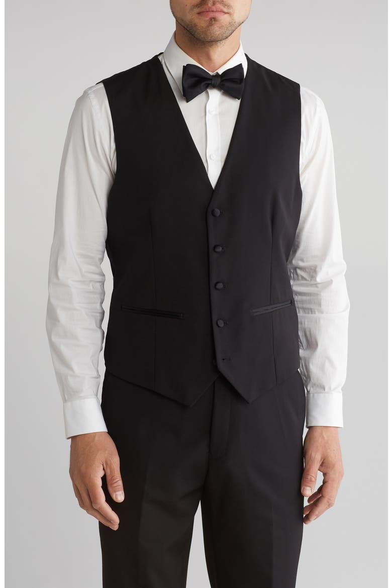 Slim Fit Satin Peak Lapel 3-Piece Tuxedo, Alternate, color, BLACK