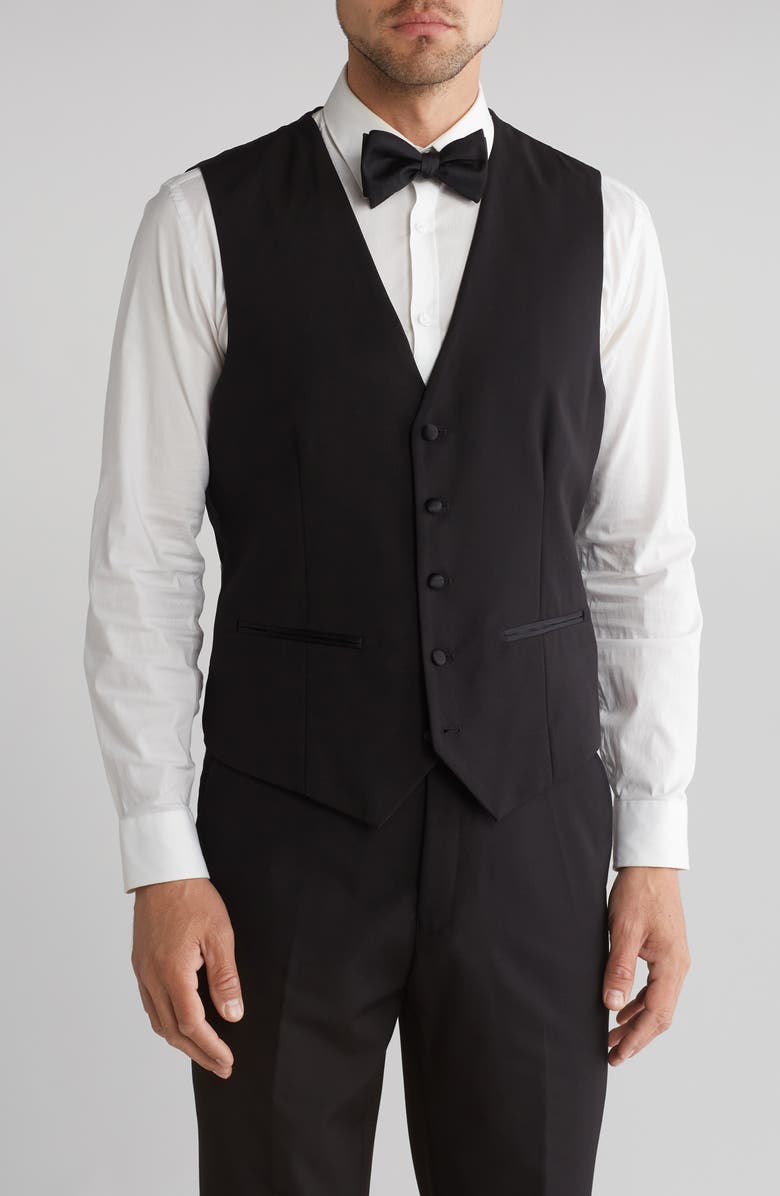 Gino Vitale Slim Fit Satin Peak Lapel 3-Piece Tuxedo, Alternate, color, Black