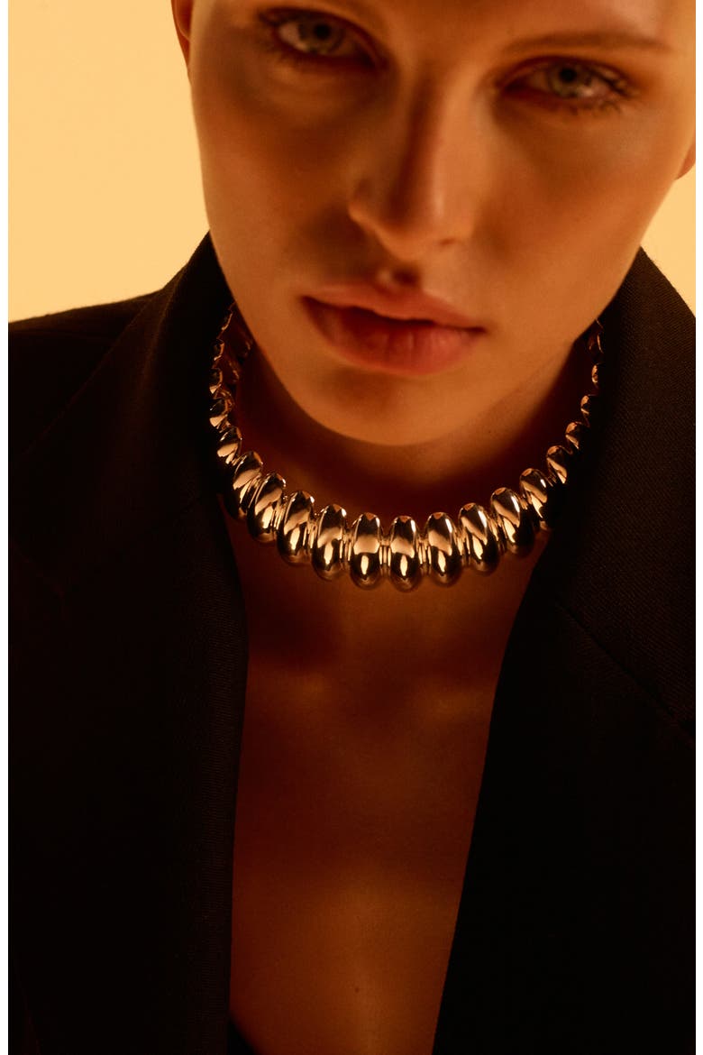 x Kaia Gerber Ridge Embossed Choker Necklace, Main, color, SILVER