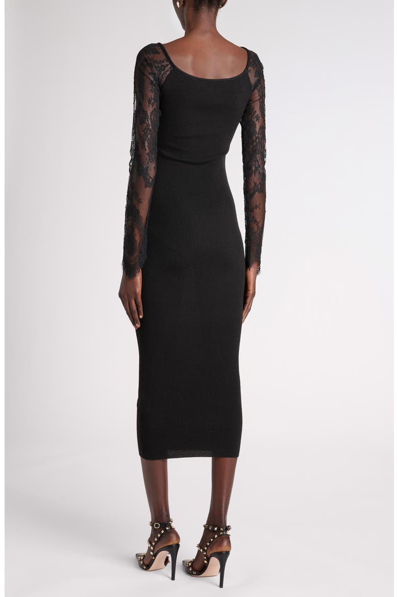 Lace Long Sleeve Rib Virgin Wool Blend Sweater Dress, Alternate, color, BLACK