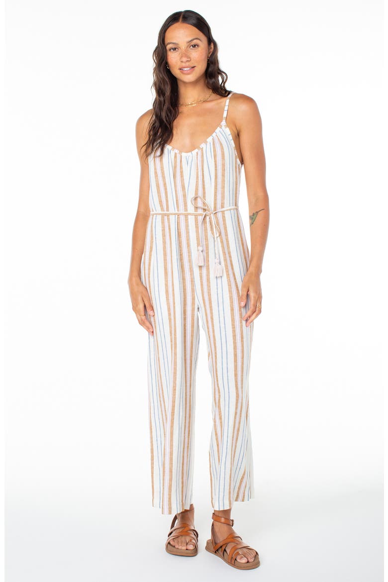 Gale Stripe Linen Blend Jumpsuit, Alternate, color, EGRET