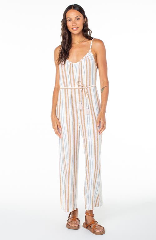 Roxy Gale Stripe Linen Blend Jumpsuit In White