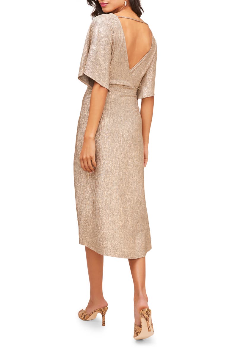 V-Neck High/Low Hem Midi Dress, Alternate, color, GOLD