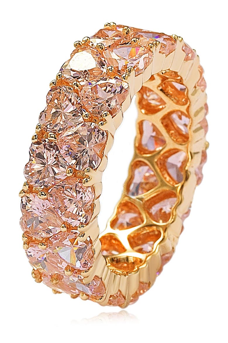 Rose-Tone Sterling Silver Heart CZ Band Ring, Alternate, color, PINK