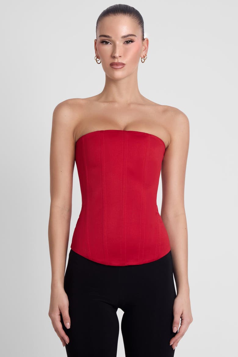 Sphynx Satin Corset Top, Alternate, color, Red