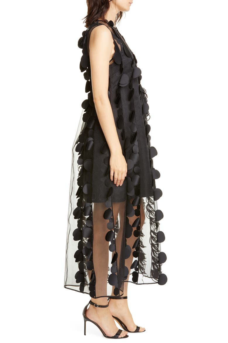Laser Cut Dot Organza Midi Dress, Alternate, color, BLACK