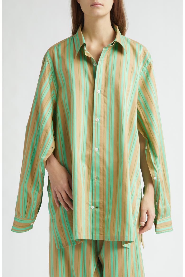 Safari Stripe Oversize Cotton & Silk Button-Up Shirt, Main, color, SAFARI STRIPE