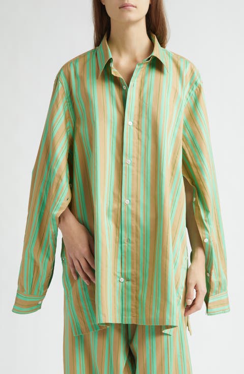 Safari Stripe Oversize Cotton & Silk Button-Up Shirt