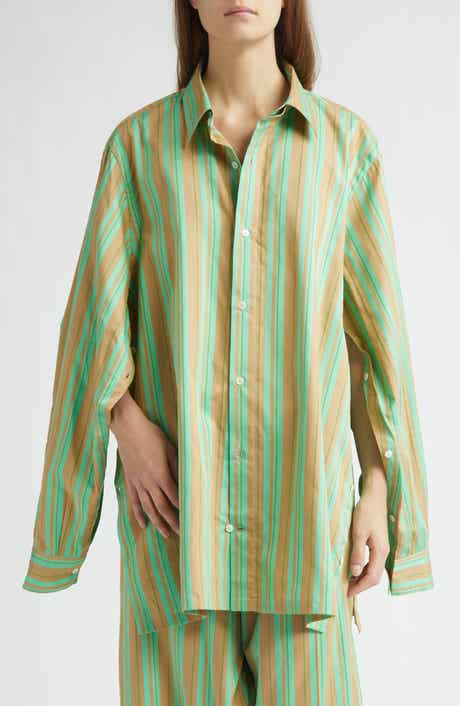 Safari Stripe Oversize Cotton & Silk Button-Up Shirt