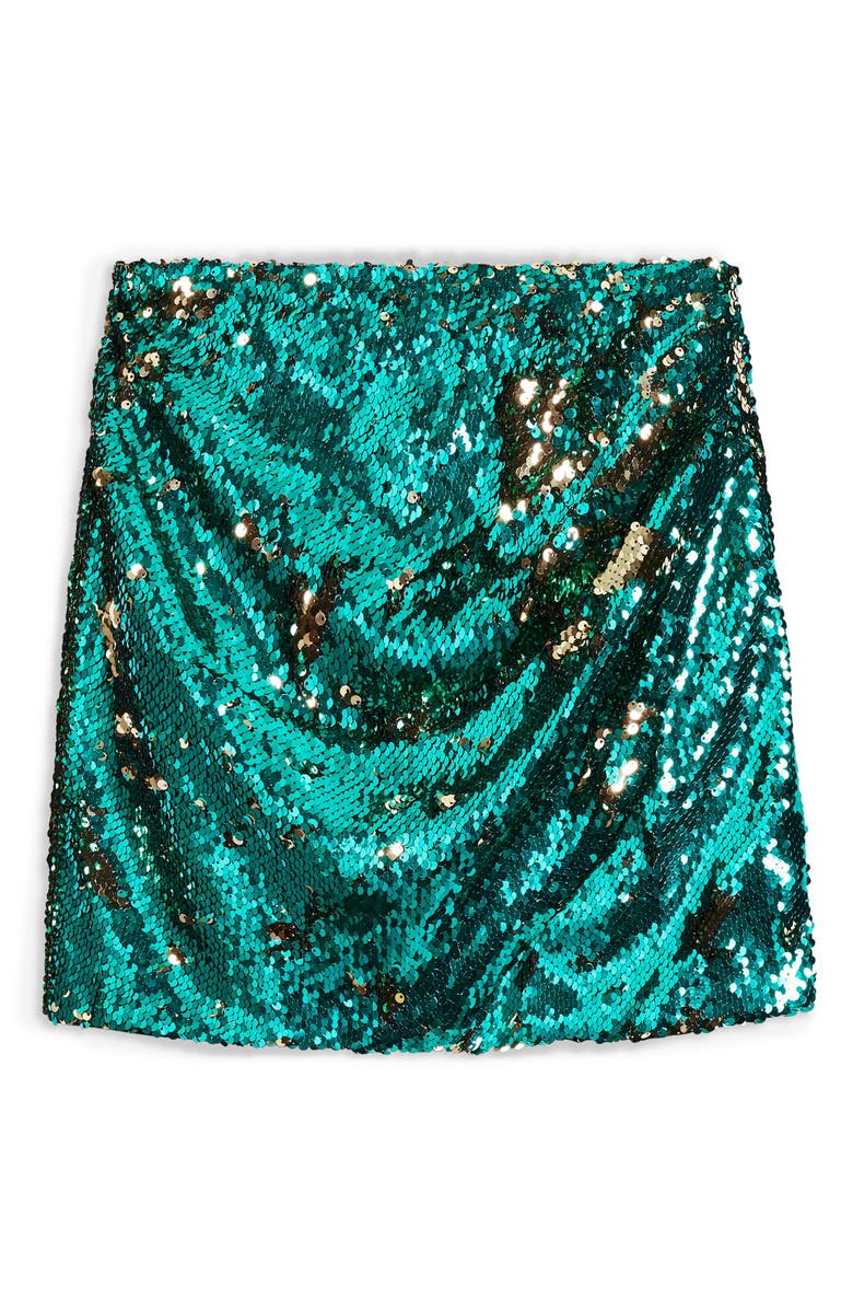 Topshop Sequin Drape Miniskirt, Alternate, color,