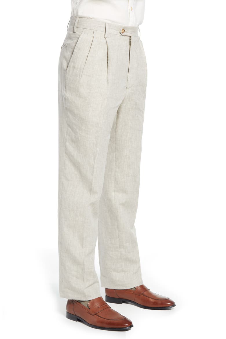 Pleat Front Linen Pants, Alternate, color, TAN