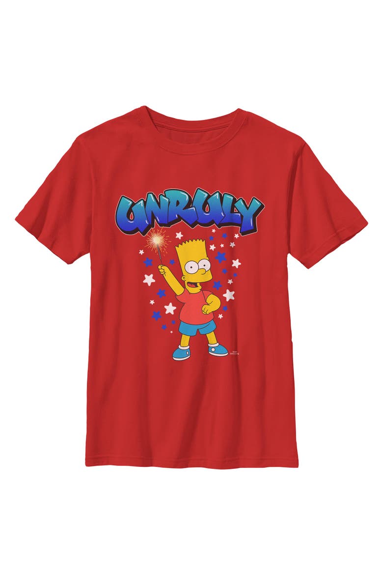 Boy's The Simpsons Bart Unruly Sparkler  Graphic T-Shirt, Main, color, Red