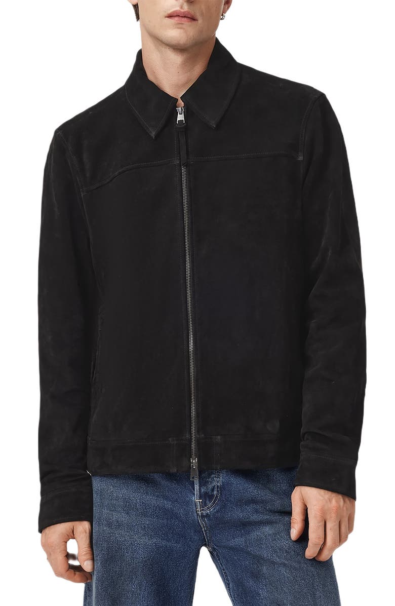 AllSaints Rhone Suede Jacket, Main, color, Black