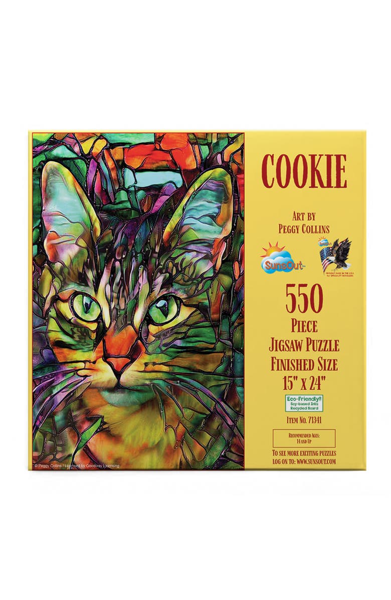 Sunsout Cookie Stained Glass Cat 550 piece Jigsaw Puzzle for Adults, Alternate, color, Multicolor