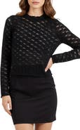 Lush Bow Textured Mock Neck Long Sleeve Mesh Top