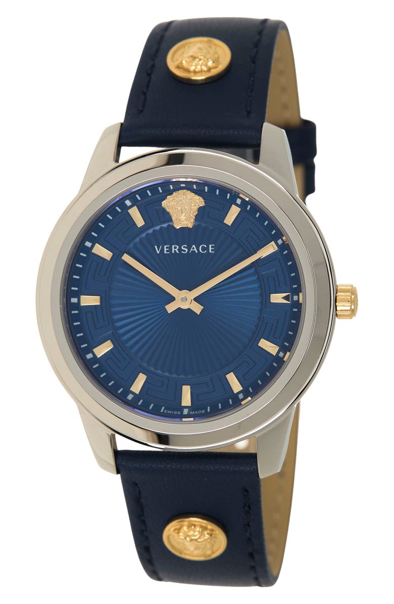 Versace Women's Greca Leather Strap Watch, 38mm, Main, color, 