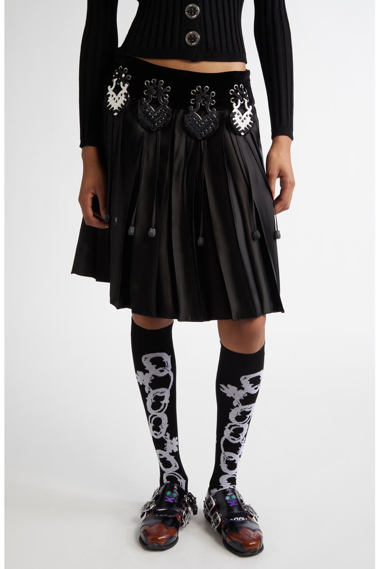 Radar Embellished Pleated Skirt, Main, color, BLACK