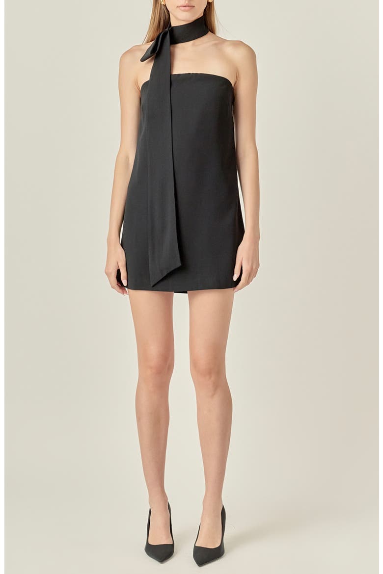 Choker Tie Minidress, Main, color, BLACK
