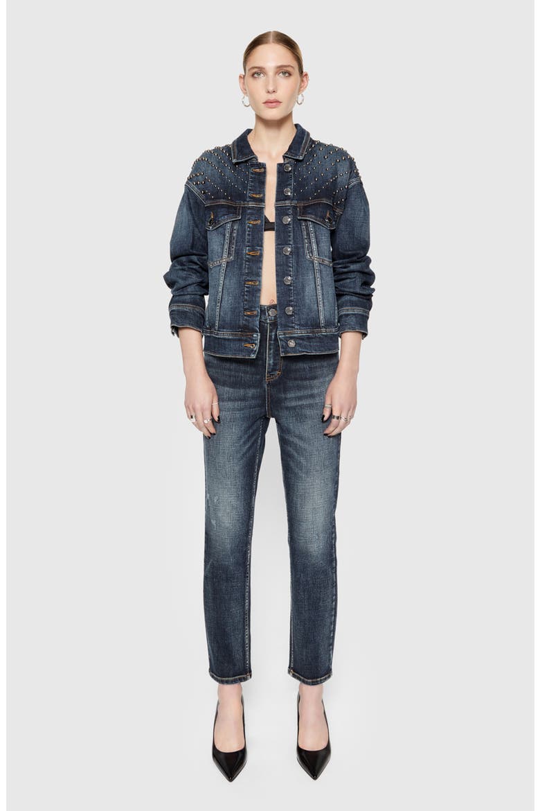 Ozzy Stud Detail High Waist Ankle Jeans, Alternate, color, SKYLINE WASH