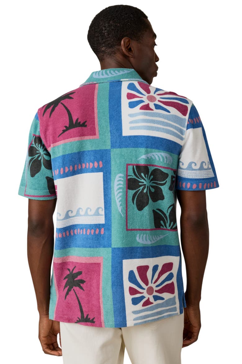 Cabana Towel Organic Cotton Blend Terry Camp Shirt, Alternate, color, SUMMER WAVES TILE