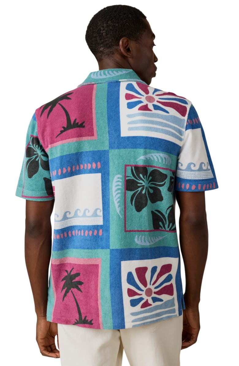 Faherty Cabana Towel Organic Cotton Blend Terry Camp Shirt, Alternate, color, Summer Waves Tile
