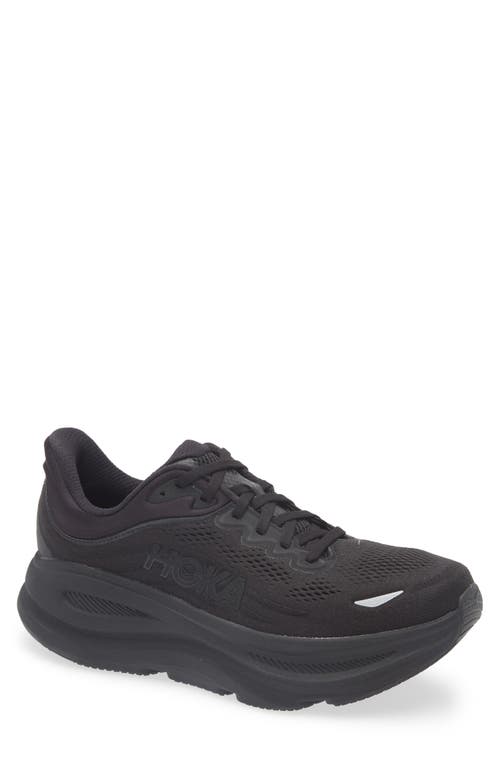 Hoka Bondi 9 Black Low Top Sneakers With Maxi Logo Lettering On The Side In Tech Fabric Unisex In Black