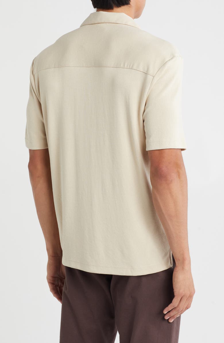 DENIM AND FLOWER Textured Knit Short Sleeve Button-Up Shirt, Alternate, color, Sand